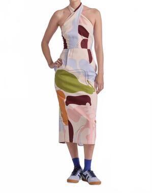 NEW DE LORETA del georgia dress in hojas white